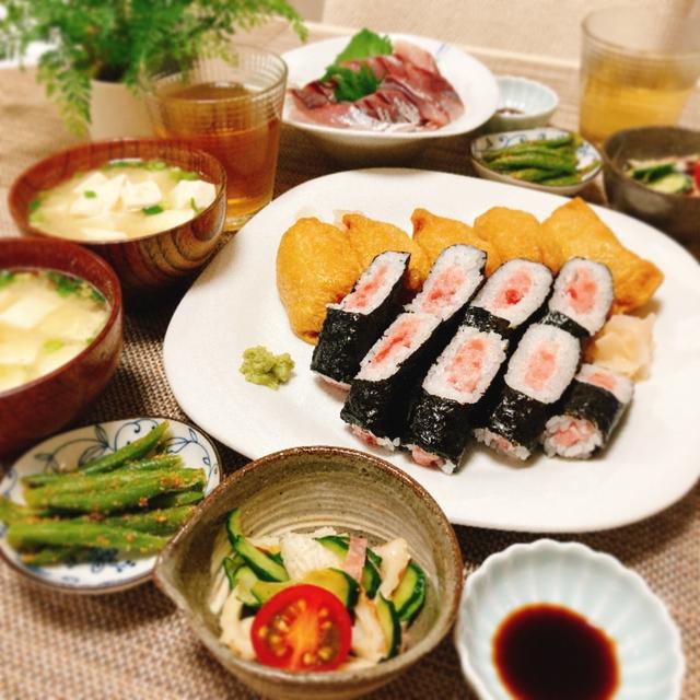 買ってきたお寿司で夕ご飯