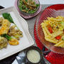 i-kitchen 桜海老とトマトビーンズのペンネ、二種揚物（豆腐としめじ）