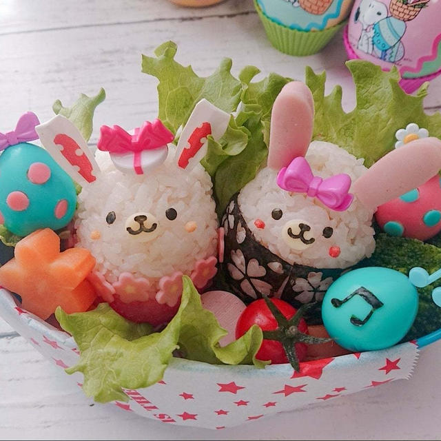 イースターエッグおにぎりとうずらイースター弁当〖デコ弁  #平日お昼ご飯はお弁当or外食