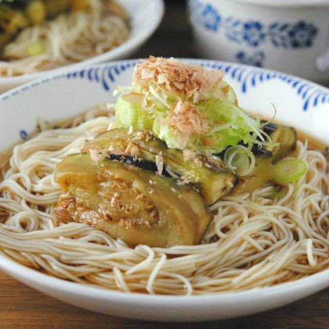 冷たい☆茄子の揚げ浸しぶっかけそうめん