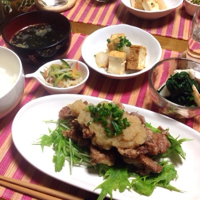 豚肉竜田揚げ〜柚子胡椒おろしソース♡…練習前の補食