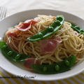 スナップえんどうとベーコンのパスタ