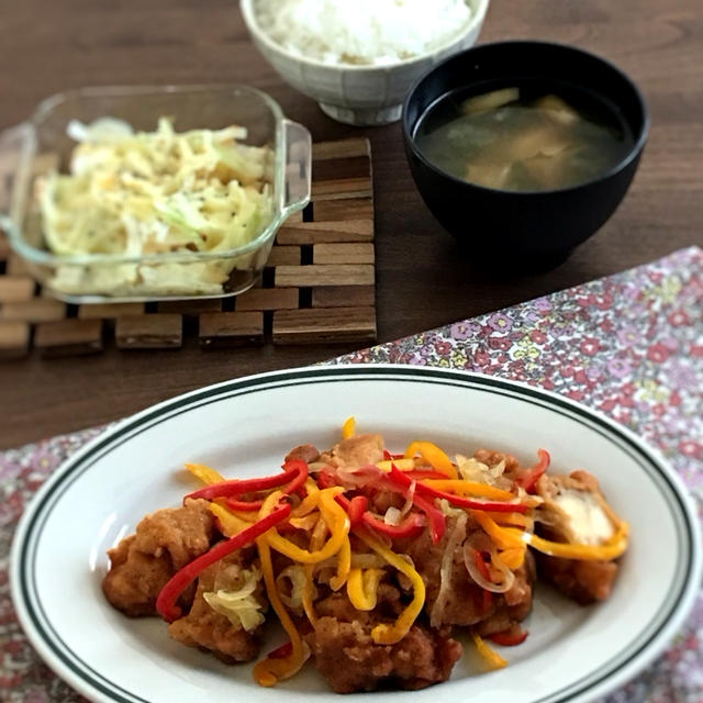 冷凍から揚げで時短した晩ごはん。