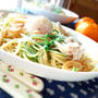 水菜と　温泉卵の　ﾊﾟｽﾀ　♪　他人のしつけ