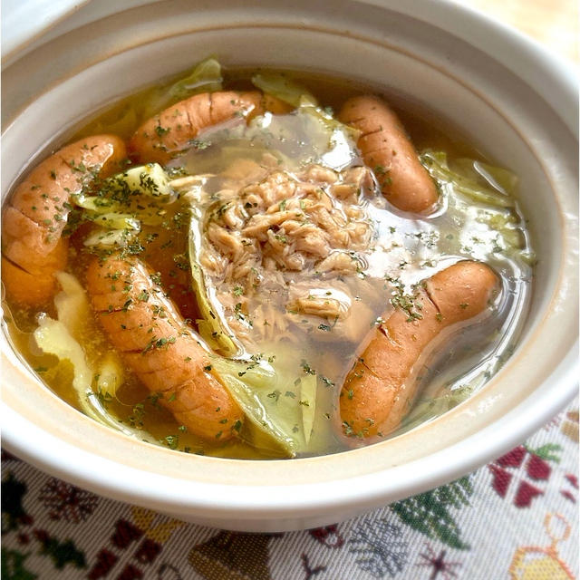 ツナとウインナーの味噌スープ鍋