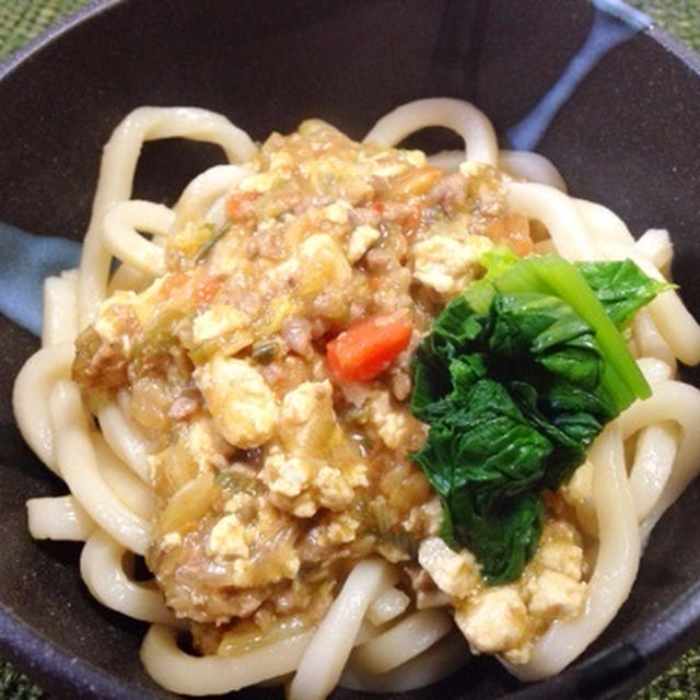 ヘルシー♪肉味噌うどん カレー風味