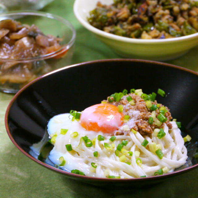 豆乳仕立て肉味噌釜たまうどん。の晩ご飯。　と、９月のレシピたち♪