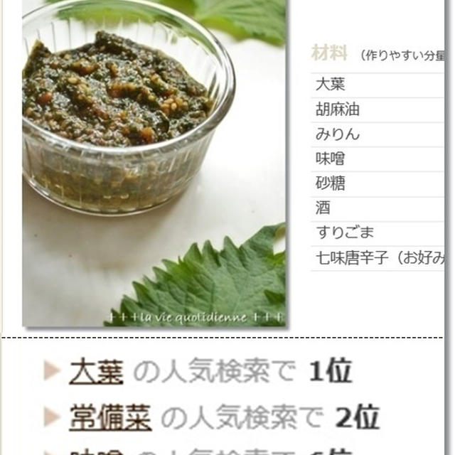 つくレポ500件【大葉味噌】とサマープディングがレシピブログさんで紹介されました♪