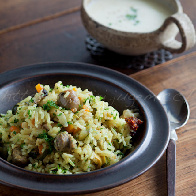 ズッキーニのカレー風味ピラフと、ちょっと