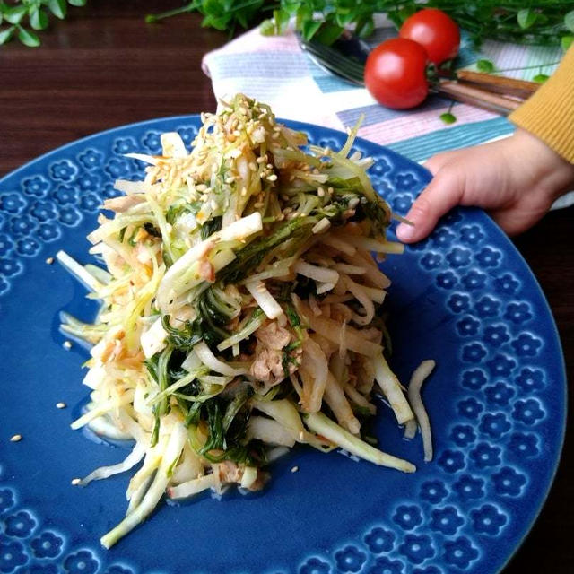 野菜モリモリ１０分完成☆甘くてシャキシャキの大根と水菜の無限中華風サラダ