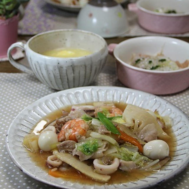 海鮮と野菜たっぷり八宝菜＆コーンとろとろ中華スープ