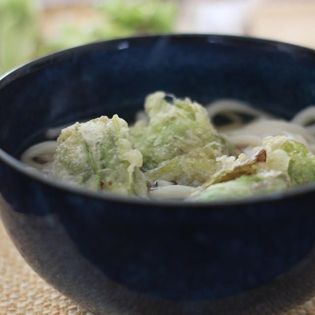 旬の春の味を味わう、ふきのとうの天ぷらうどん