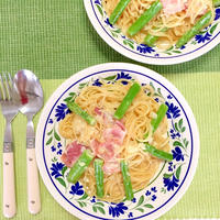 春色パスタ♪アスパラとベーコンのクリームパスタ　レシピあり
