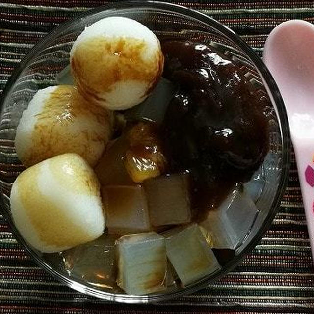 今日のおやつ♪ 業務スーパーの「白玉」と「あんみつ」をコラボしてみた！