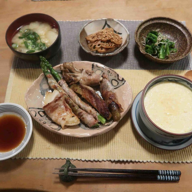 いろいろ野菜の豚巻と豆腐の茶碗蒸しと　ゴルフラウンド♪