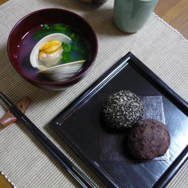 おはぎと蛤の潮汁と栗小豆アイス