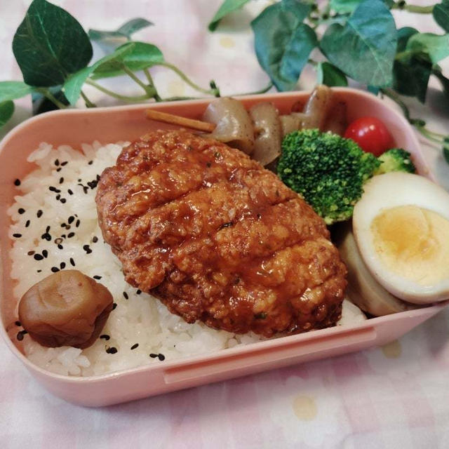 ハンバーグと煮たまご弁当【のっけ弁当】   #節約弁当