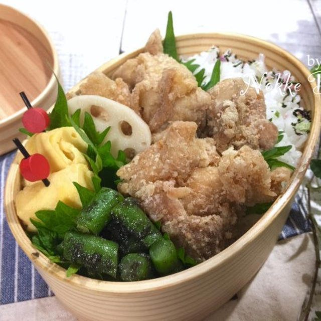 パパの✳︎柚子胡椒唐揚げのっけ弁当♡