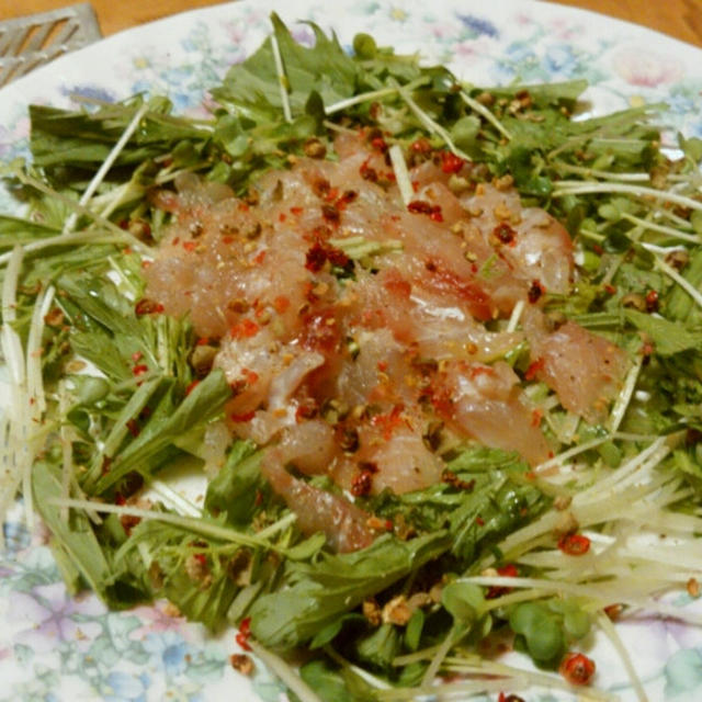 茨城県産真鯛と水菜でカルパッチョ　超シンプルに
