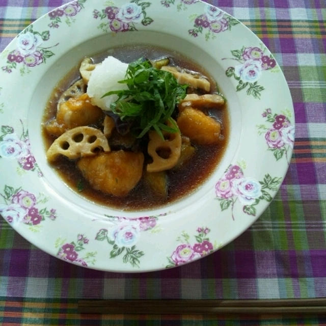 茄子と蓮根と鶏の揚げおろし