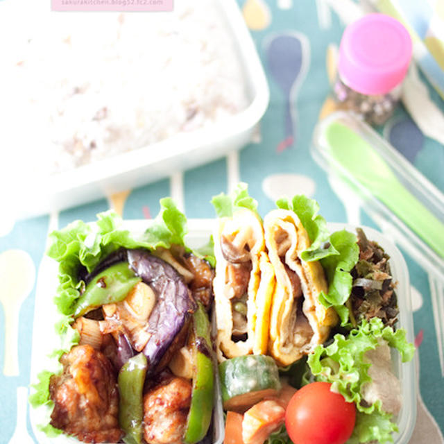 お弁当『ぎゅっと握った豚肉と茄子の八丁味噌だれ炒め』