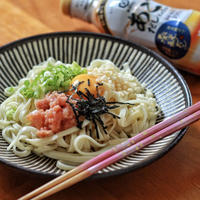 明太釜玉うどんレシピ