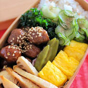 ミートボールで簡単！　夫のわっぱお弁当