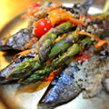 秋刀魚と野菜のグリル、クスクス添え