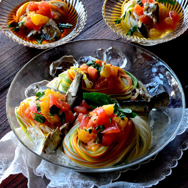 オイルサーディン 和イタリアンそうめん 冷凍トマト そうめん いわし 簡単 By 青山 金魚さん レシピブログ 料理ブログのレシピ満載
