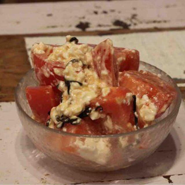 【recipe】トマトとクリームチーズの塩昆布和え／【SAKE】蒼空
