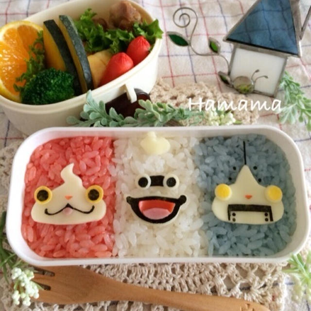 お弁当箱に詰め詰め♪ジバニャン&ロボニャン&ウィスパー☆