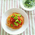 そら豆とベーコンのトマトクリームパスタ