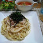 明太子クリームパスタとミネストローネ