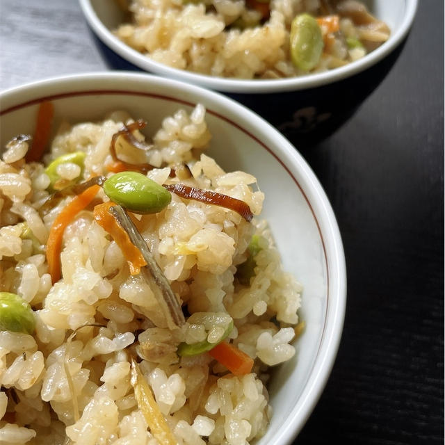 ごぼうと舞茸の混ぜご飯〜長男とふたりランチ〜お気に入り食材