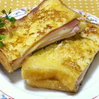 わたしのトーストアレンジ大募集＜クロックムッシュ風☆豆乳・とろけるチーズ入りフレンチトーストサンド＞