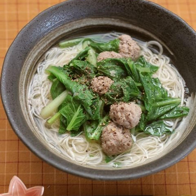 肉団子と小松菜のスパイシーにゅうめん♪