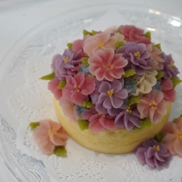 白あんで作る花畑ケーキ