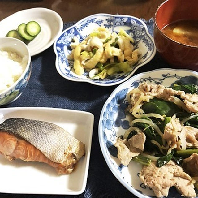 ほうれん草と豚肉の炒め物＆健康で長生きの秘訣