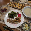 鱈のハーブオイル焼＆クラムチャウダーの晩ご飯　と　クレオメの花♪