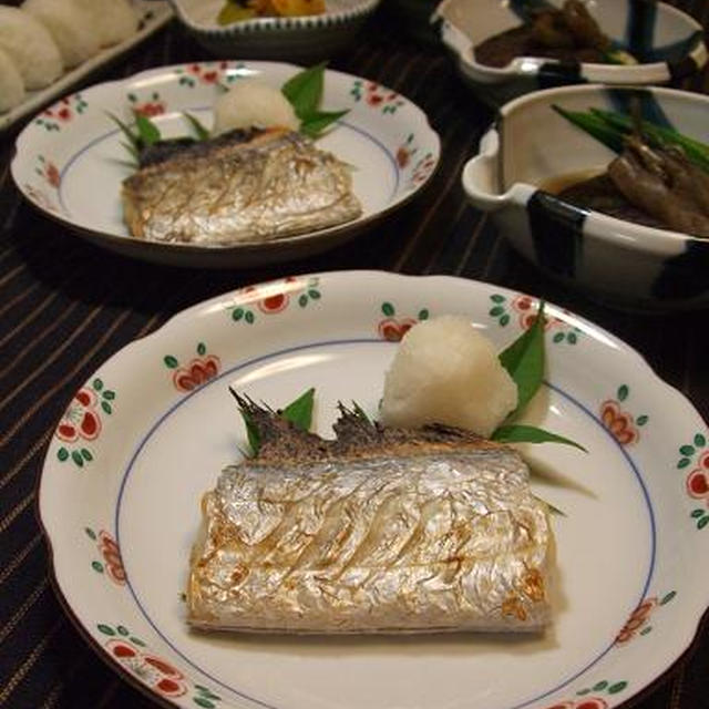 夏の魚・太刀魚の塩焼きとおナスのたいたの