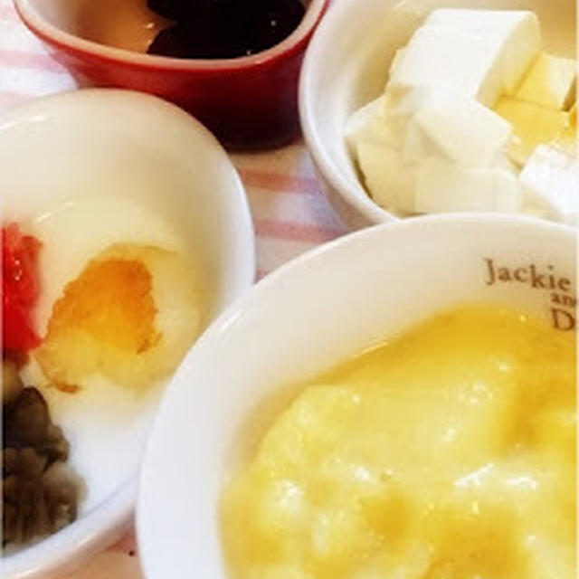 251日目-3　ご飯80g+カレイのムニエル+なすと舞茸の甘酢煮+トマト小1/2個+豆腐50g+とうもろこしと野菜の豆乳スープ+デラウェア