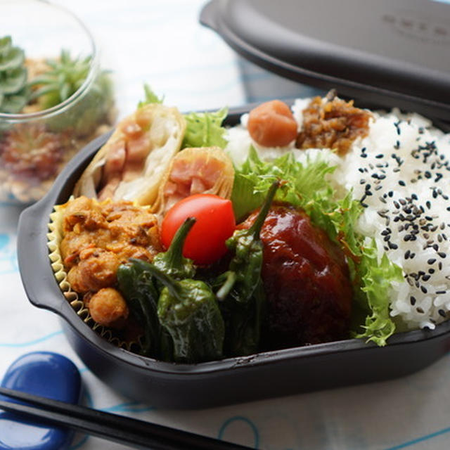 昨日の夕食は唐揚げとカレー＆しし唐の甘辛炒めが美味しい♡今日のパパ弁