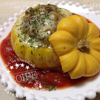 ハロウィンに♪あん♥可愛い〜　ミニカボチャのスパイシーミート詰め
