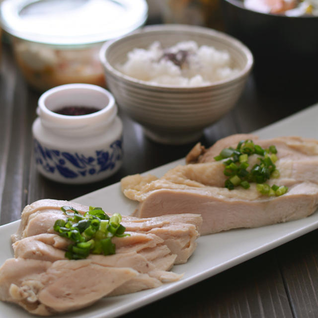反対になってみる。と作り置き塩鶏の晩ごはん。