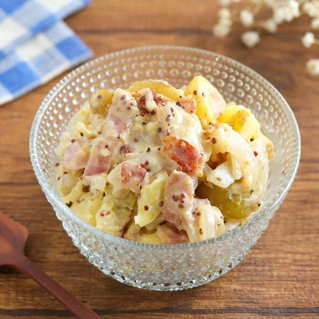 ＊【レシピ】新じゃがで皮ごと♪ベーコンのハニーマスタードポテサラ＊