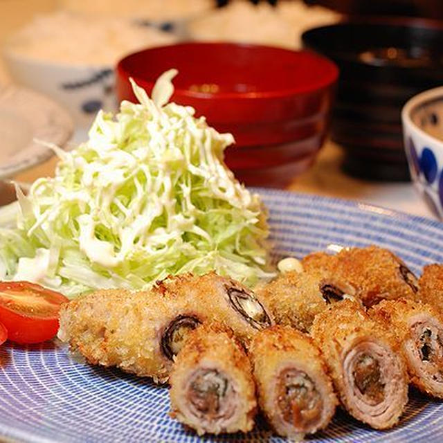 ◆豚の海苔ワサチーズ巻と梅シソ巻き定食