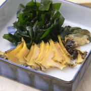 「蒸しアワビ」と「スナップえんどうごはん」