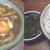 カレーうどん。釜揚げうどん。にゃんこの写真