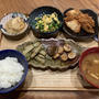 【献立】納豆揚げ餃子、ニラ玉、白菜とじゃがいもと魚河岸揚げの旨煮、エリンギのバター醤油焼き、長芋フライ青海苔味、なめこのお味噌汁、ワイン
