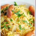 キャベツとウインナーのアーリオオーリオのスパゲッティ